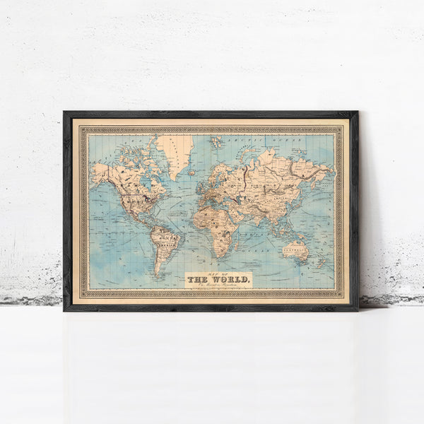 Vintage World Map 1876 Mercator projection Vintage Map | World Map Gift World Map Print | Vintage World Map | World Map Wall Art
