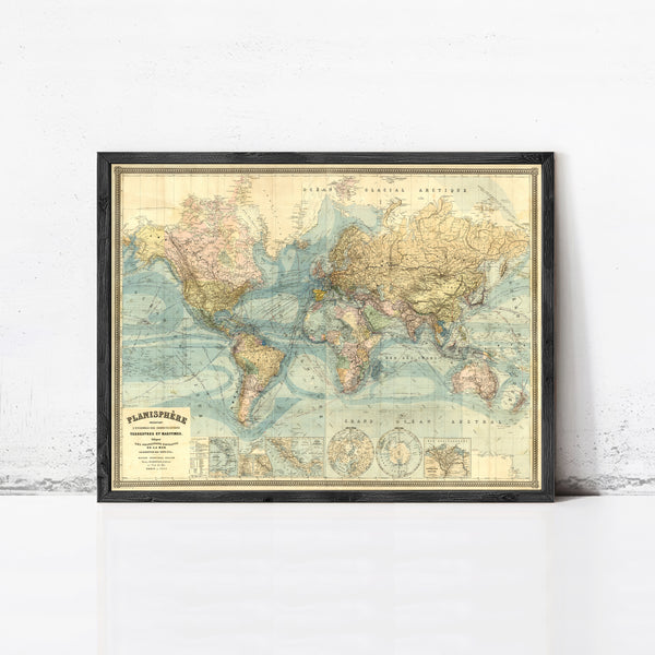 Old World Map Atlas 1904 French edition Wall Map World  | World Map Gift World Map Print | Vintage World Map | World Map Wall Art