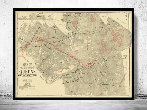 Old Map of Queens New York 1837 - fine reproduction  | Vintage Poster Wall Art Print |
