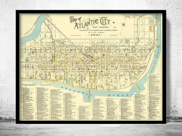 Old map of Atlantic City New Jersey 1891  | Vintage Poster Wall Art Print |