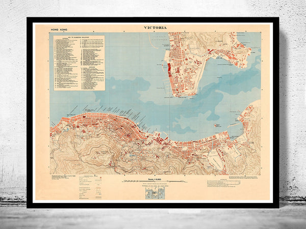 Old Map of Victoria Hong Kong 1930  | Vintage Poster Wall Art Print |