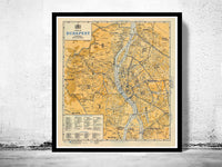 Old Map of Budapest Hungary 1935  | Vintage Poster Wall Art Print |