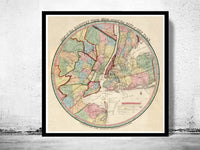 Old Map of New York and Environs 1839  | Vintage Poster Wall Art Print |