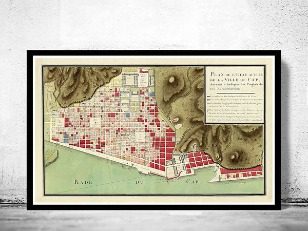 Old Map of Cap-Haitien Le Cap Haiti 1800  | Vintage Poster Wall Art Print |