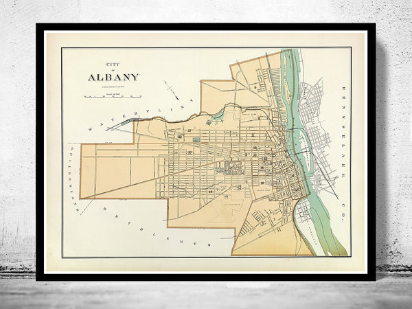 Old Map of Albany New York 1895  | Vintage Poster Wall Art Print |