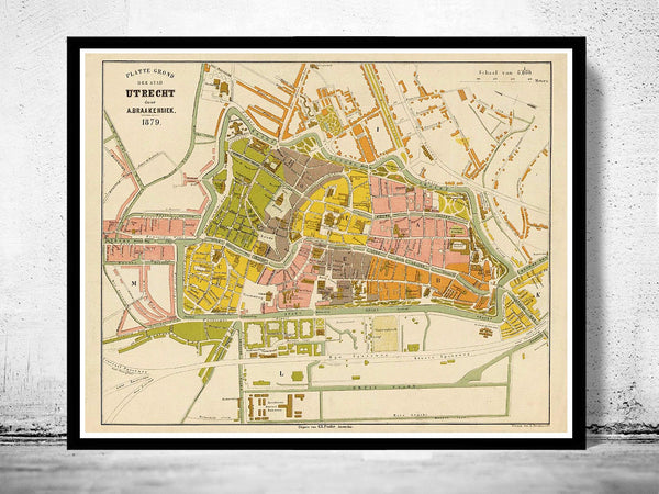 Old Map of Utrecht The Netherlands 1879 Vintage Map  | Vintage Poster Wall Art Print |