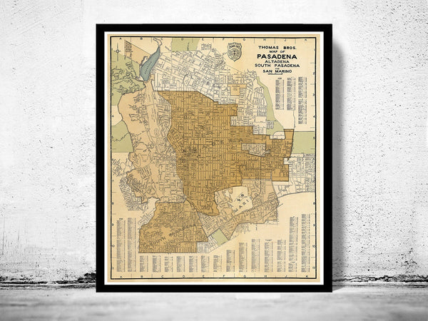 Old Map of Pasadena California  | Vintage Poster Wall Art Print |