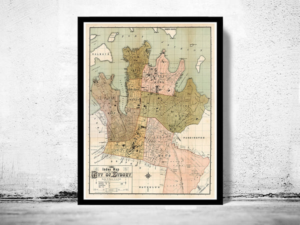 Old Map of Sydney Australia 1889  | Vintage Poster Wall Art Print |