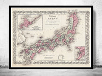 Old Map of Japan 1855 Antique map Japan Sea  | Vintage Poster Wall Art Print |