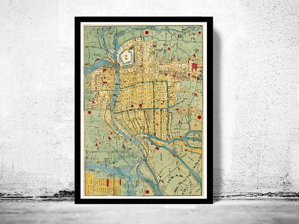 Old Map of Osaka City Japan 1863  | Vintage Poster Wall Art Print |