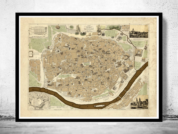 Old Map of Seville Sevilla Spain 1848 Vintage Map | Vintage Poster Wall Art Print |