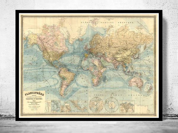 Vintage World Map Atlas 1904 French edition - fine reproduction  | Vintage Poster Wall Art Print | Vintage World Map