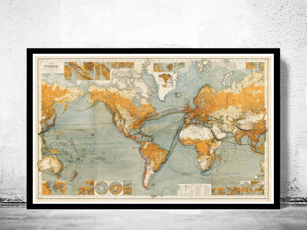 Vintage World Map in 1875 Old World Map | Vintage World Map