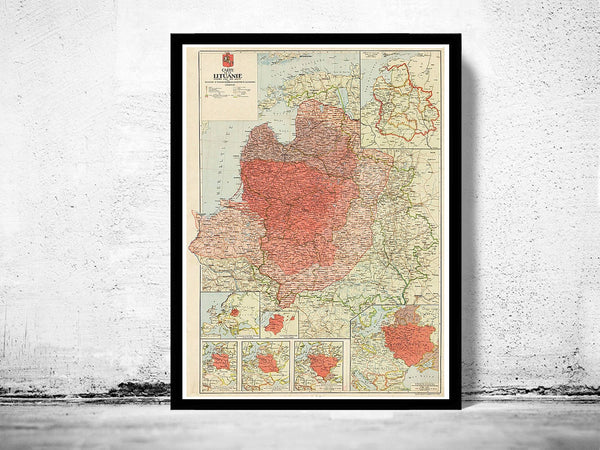 Old Map of Lithuania 1920  | Vintage Poster Wall Art Print |