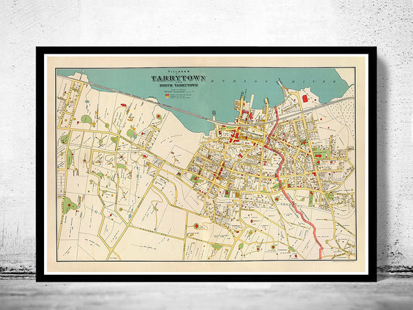 Old Map Tarrytown of New York 1893  | Vintage Poster Wall Art Print |