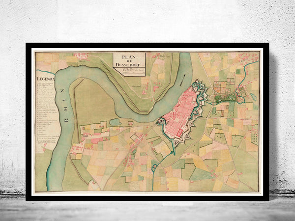 Old Map of Dusseldorf Germany 1795  | Vintage Poster Wall Art Print |