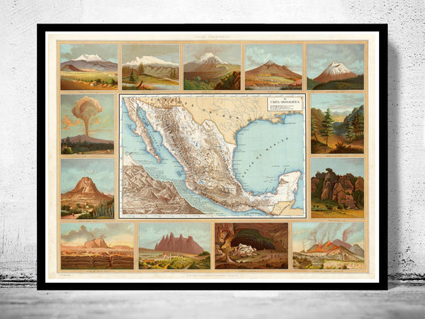 Old Map of Mexico 1885  | Vintage Poster Wall Art Print |