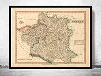 Old Map of Poland 1808 Vintage Map  | Vintage Poster Wall Art Print |