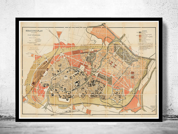 Old Map of Strasbourg Strassburg 1880 France Vintage Map  | Vintage Poster Wall Art Print |