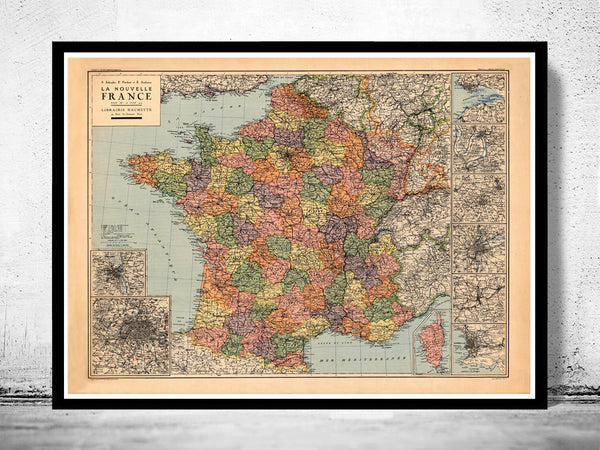 Old Map of France 1919  | Vintage Poster Wall Art Print |