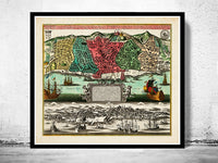 Old Map of Lisbon 1735  Lisboa Portugal mapa antigo  | Vintage Poster Wall Art Print |