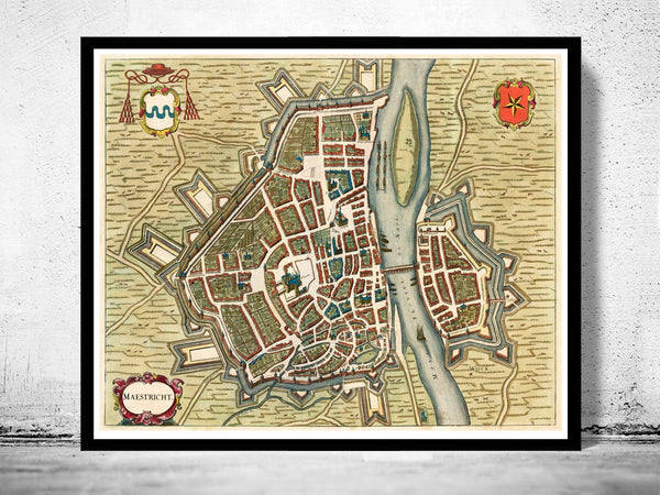 Old Map of Maastricht Netherlands 1657  | Vintage Poster Wall Art Print |