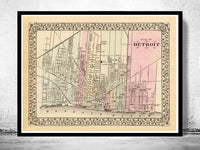 Old map of Detroit 1880 Vintage Map | Vintage Poster Wall Art Print |