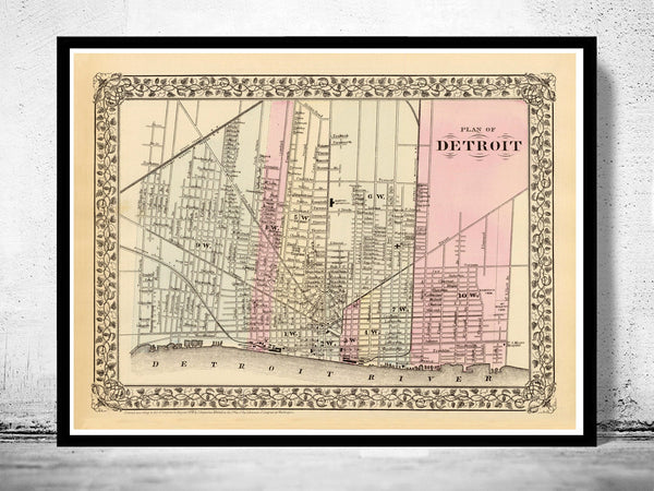 Old map of Detroit 1880 Vintage Map | Vintage Poster Wall Art Print |