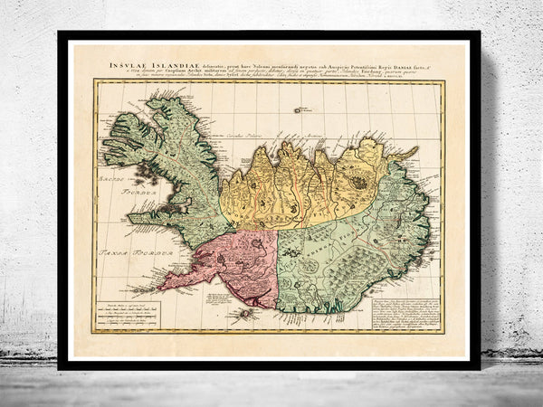 Old Map of Iceland islandia 1761 Vintage map  | Vintage Poster Wall Art Print |