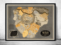 Old Map of Vienna Wien  Austria 1843  | Vintage Poster Wall Art Print |