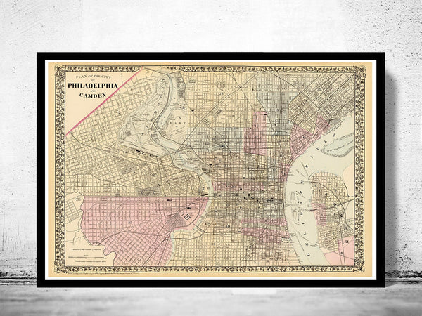 Old Map of Philadelphia 1880  | Vintage Poster Wall Art Print |