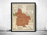 Old Map of Fresno California 1920 Vintage Map | Vintage Poster Wall Art Print |