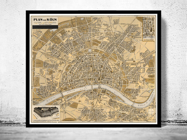 Old Map of Koln Cologne Germany 1930  | Vintage Poster Wall Art Print |