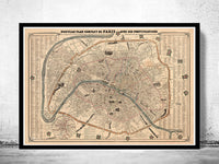 Old Map of Paris 1855 France  | Vintage Poster Wall Art Print |