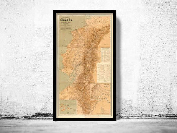 Old Map of Ecuador 1892 Equator Republic  | Vintage Poster Wall Art Print |