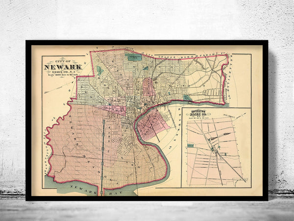 Old Map of Newark New Jersey 1872 Vintage Map | Vintage Poster Wall Art Print |