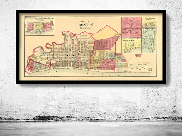 Old map of Ironton Ohio 1877 Vintage Map  | Vintage Poster Wall Art Print |