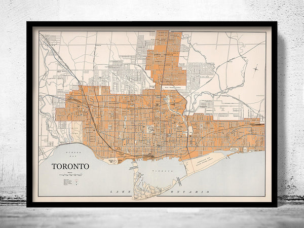 Old Map of Toronto Canada 1915  | Vintage Poster Wall Art Print |