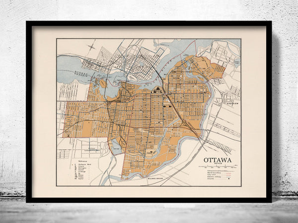 Old Map of Ottawa Canada 1915  | Vintage Poster Wall Art Print |