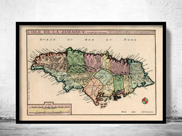 Vintage Old Map of Jamaica 1705 Antique map of Jamaica  | Vintage Poster Wall Art Print |