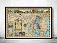 Old Map of Maryland County History  | Vintage Poster Wall Art Print |