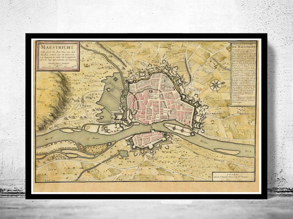 Old Map of Maastricht Netherlands 1700 Vintage Map  | Vintage Poster Wall Art Print |