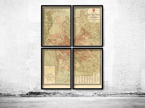 Old Map of Rome Italy 1891 (4 pieces)