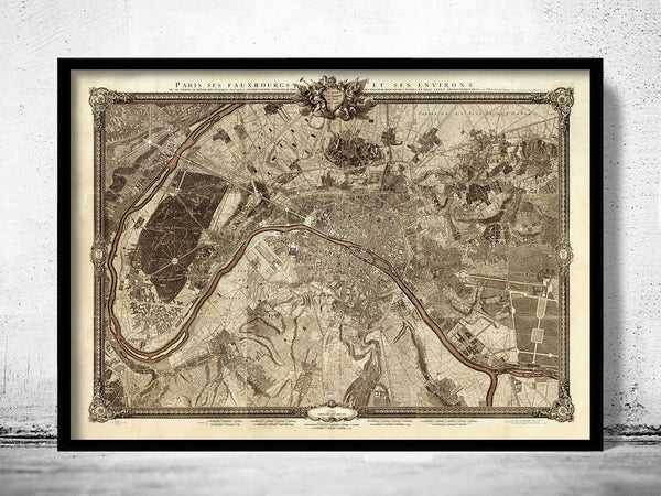 Old Map of Paris 1795 France  | Vintage Poster Wall Art Print |