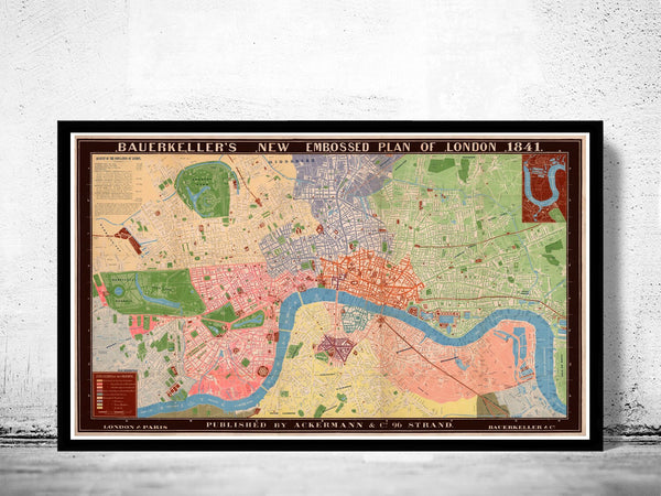 Old Map of London Map 1841 Vintage Map  | Vintage Poster Wall Art Print |