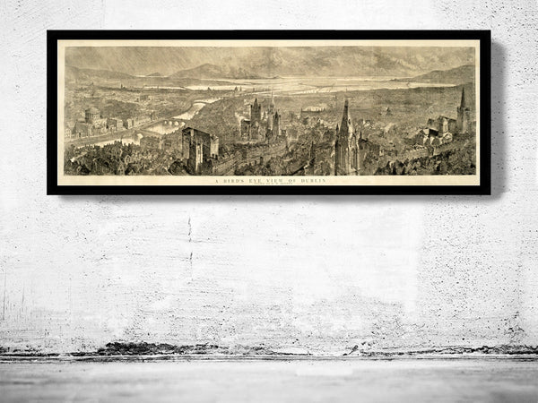 Old Panoramic View of Dublin Ireland 1890  | Vintage Poster Wall Art Print |