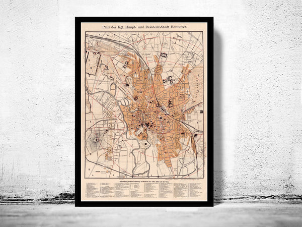 Old Map of Hanover Germany 1890 Hannover  | Vintage Poster Wall Art Print |