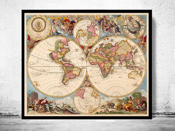 Old Map of The World  1700 Antique map  | Vintage Poster Wall Art Print | Vintage World Map