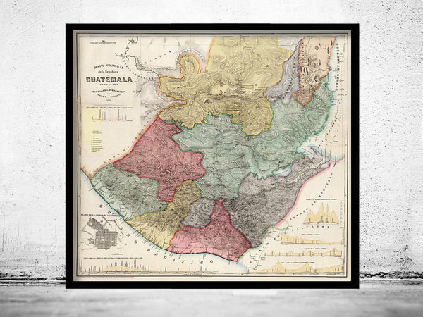 Old Map of Guatemala 1859  | Vintage Poster Wall Art Print |