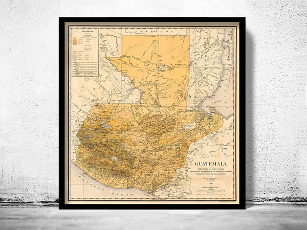 Old Map of Guatemala 1902  | Vintage Poster Wall Art Print |